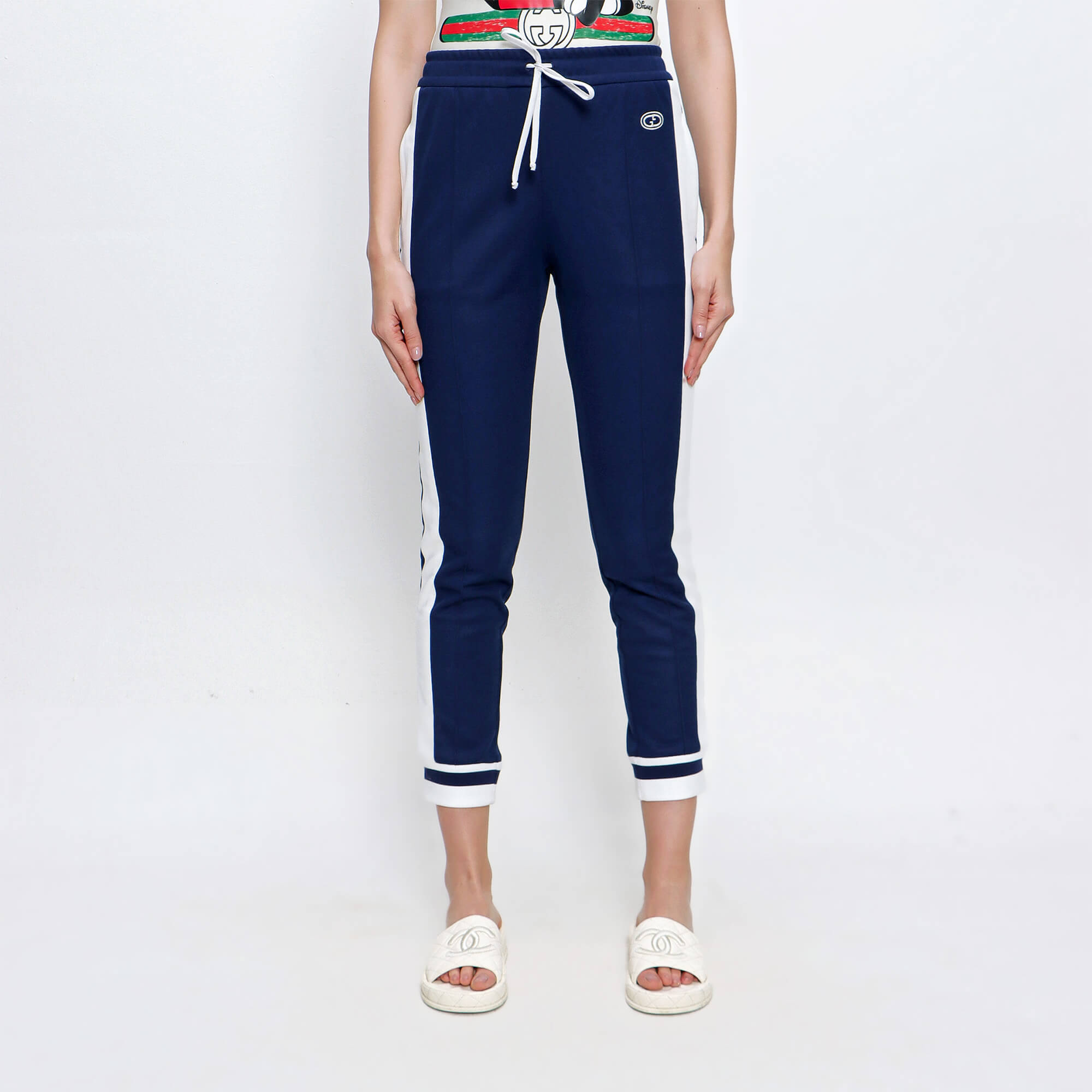 Gucci - Navy White Striped Polyester Sweatpants